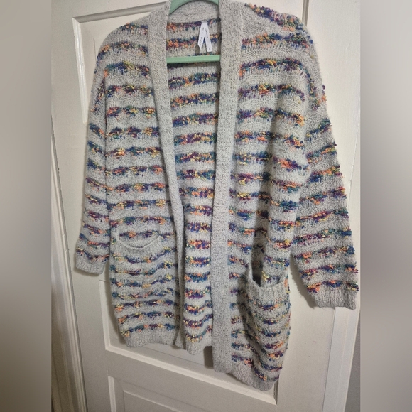 Women's SweaterDreamers by Debut Women's Open Front Rainbow Cardigan M/L - Picture 7 of 7